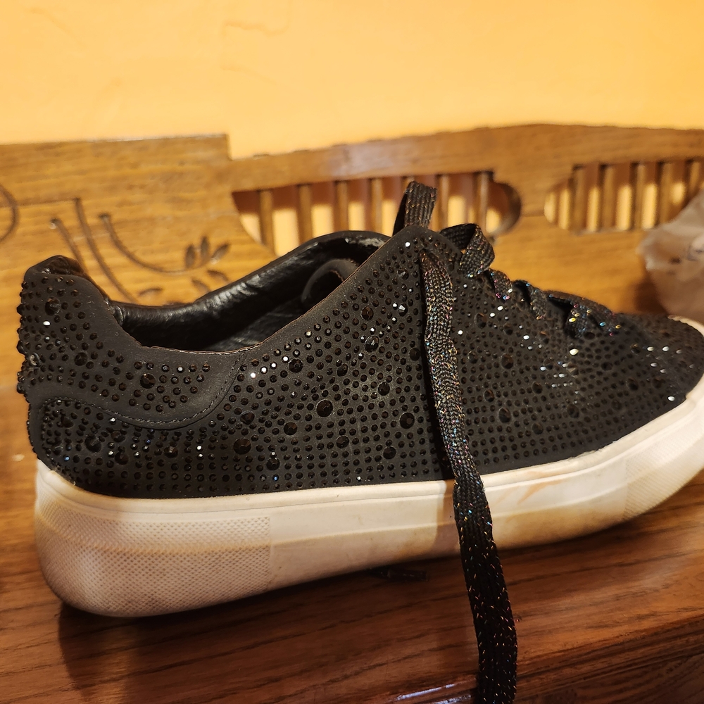 Black and White Rhinestone Sneakers with Athletic Silhouette